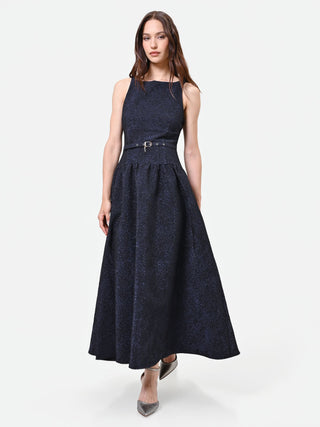 Robe jacquard bleu marine à jupe évasée