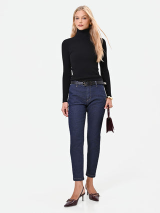 Pantaloni jeans blu con piega centrale regular fit