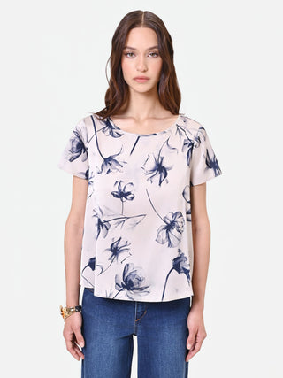 Navy Blue Floral-Print Blouse