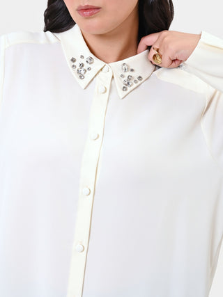 Camicia Curvy panna con colletto gioiello