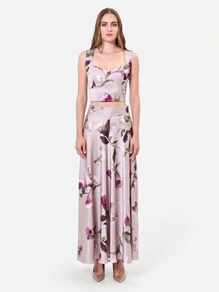 Floral-Print Taupe Bustier Top