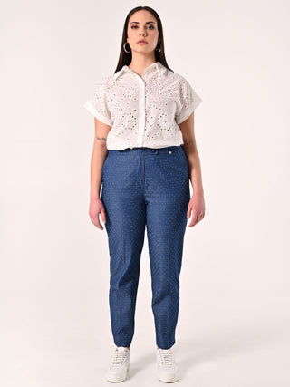Pantaloni Curvy in Chambray con Strass