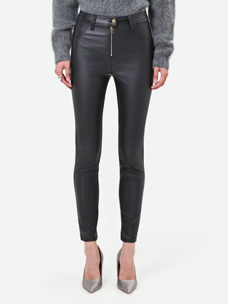 Leggings neri in similpelle con zip frontale