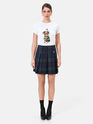 Blue Tartan Viscose-Blend Pleated Skirt