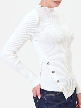 Maglia asimmetrica con bottoni panna bianco