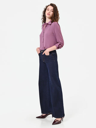 Pantaloni jeans blu navy a palazzo