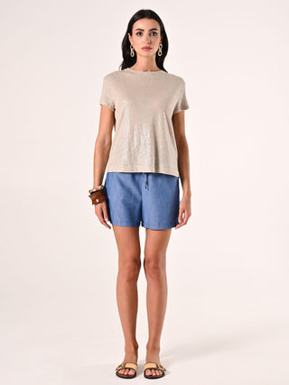 T-shirt couleur sable en lin et viscose