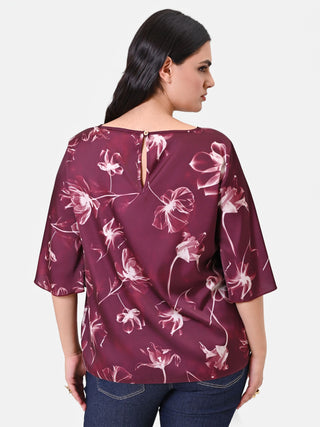 Blusa Curvy bordeaux con maniche a campana