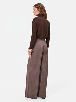 Pantalone in misto viscosa marrone a palazzo con vita asimmetrica