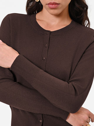 Dark Brown Viscose Button-Up Cardigan