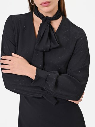 Robe fourreau noire bimatière à strass