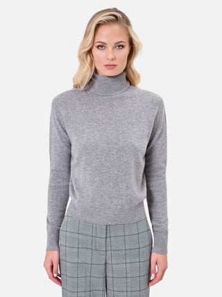 Light Grey Turtleneck Sweater with Ribbed Trims