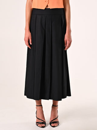 Full Midi Skirt in Black Cotton