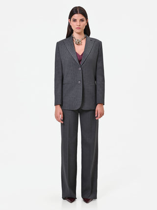 Dark Grey Single-Breasted Jacket with Pinstripe Effect