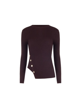 Brown ribbed top with asymmetric hem, viscose blend