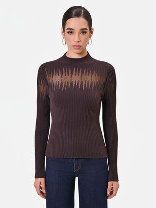 Brown Viscose Sweater with Openwork Insert