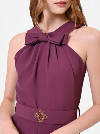 Burgundy Jumpsuit with Oversized Bow
