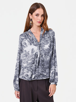 Blusa toile de jouy con fiocco al collo