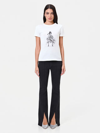 Cremefarbenes Baumwoll-T-Shirt mit Grafik-Print