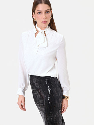 Cream Tie-Neck Blouse with Rhinestones