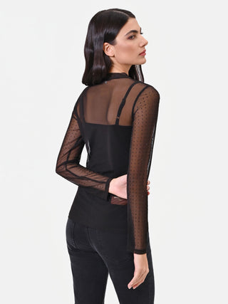 Black Layered Tulle T-Shirt with Rhinestones