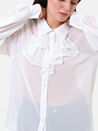 Camicia Curvy panna con dettaglio jabot e pizzo
