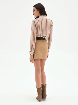 Beige Suede-Effect Miniskirt