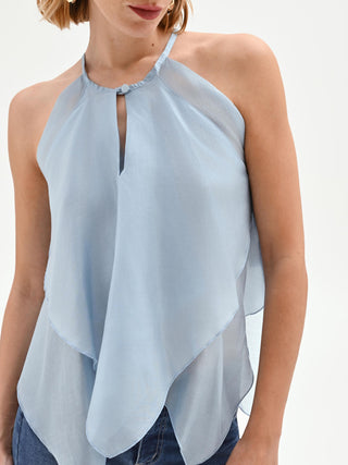 Sky Blue Asymmetric Ruffle Top