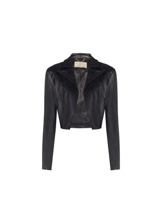 Veste cropped noire à larges revers