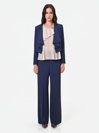 Giacca corta blu navy con revers a cascata