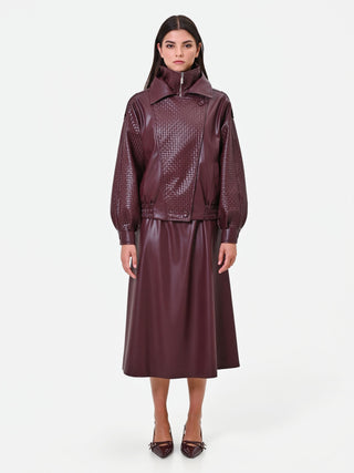 Bordeauxrote Steppjacke aus Kunstleder