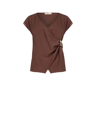 Blusa a portafoglio color cioccolato in viscosa