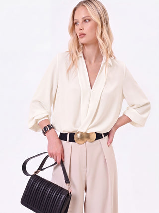White blouse with satin crossover