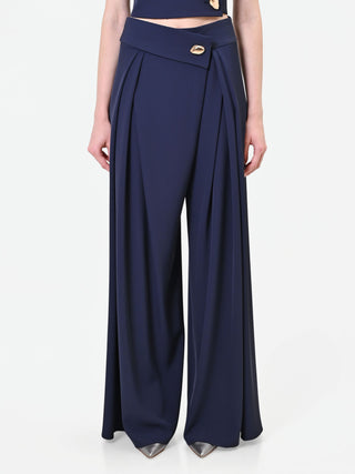 Pantalone palazzo blu navy con bottone design