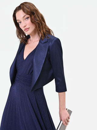 Navy Blue Bolero Jacket with Satin Lapels