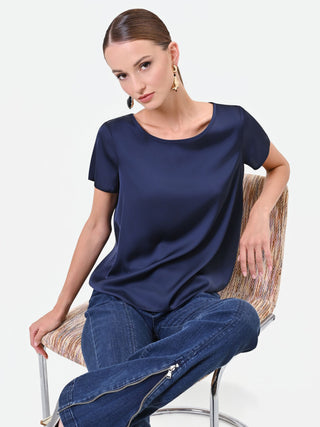 Navy Blue Fluid Satin Blouse