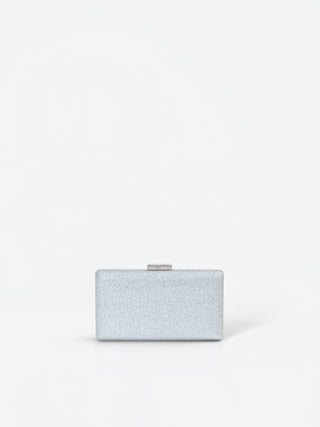 Silberfarbene Clutch mit Schmuck-Applikation