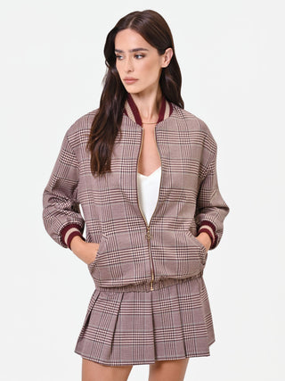 Burgundy Check Bomber Jacket