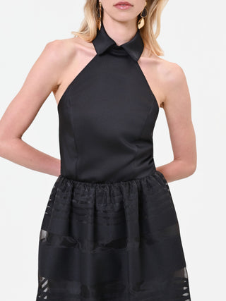 Kurzes schwarzes Kleid aus Organza und Tüll