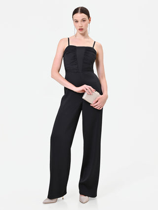 Black Draped Satin Jumpsuit