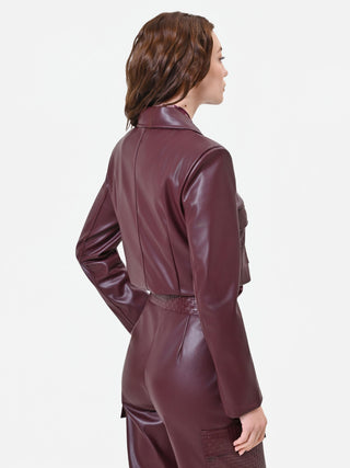 Bordeauxrote Cropped-Jacke in Lederoptik