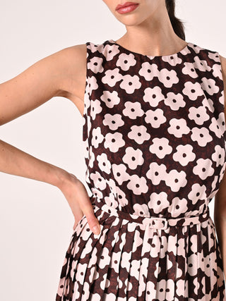 Robe midi plissée imprimé fleuri chocolat