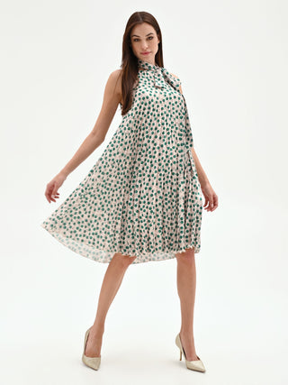 Green Pliss Polka Dot Dress with Neck Bow Rinascimento Green Pliss Polka Dot Dress with Neck Bow Rinascimento