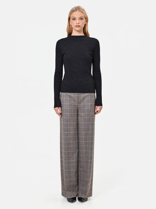 Black Viscose-Blend Ribbed Mock Neck Top