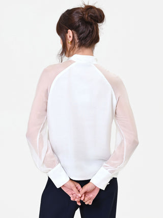 Blusa Studio bianca in georgette con fiocco