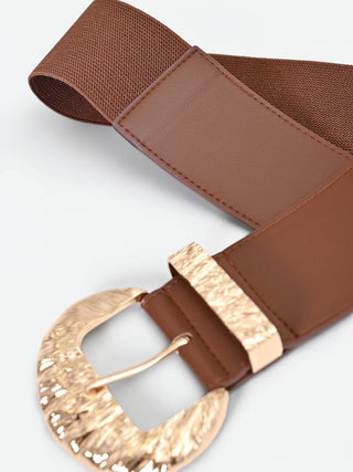 Ceinture haute chocolat à boucle effet martelé