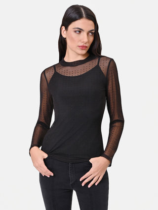 Black Layered Tulle T-Shirt with Rhinestones