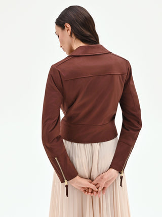 Chocolate faux suede biker jacket
