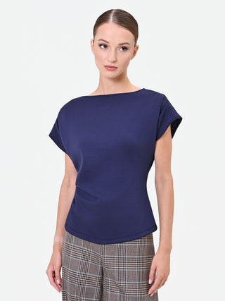 Navy Blue T-Shirt with Asymmetric Draping