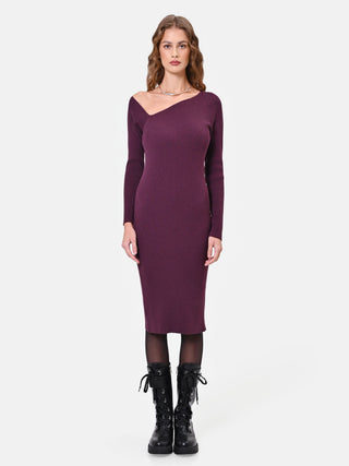 Burgundy viscose blend knit dress with cut-out details